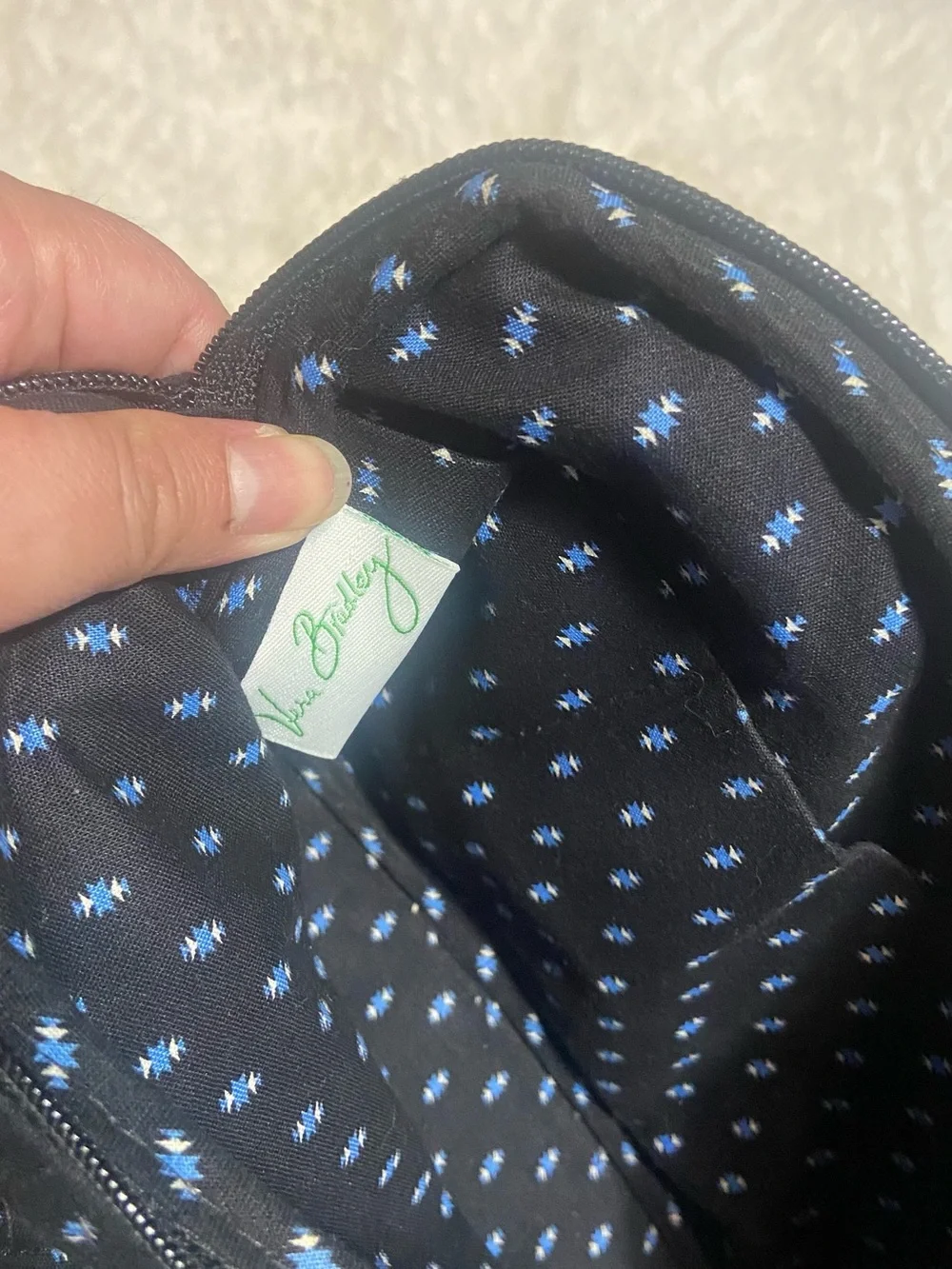 Vintage Vera Bradley Navy Quilted Mini Satchel with Light Blue Dot Print